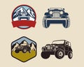 Retro Badges with Jeep Illustration