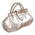 Retro bag or valise isolated object sketch handbag