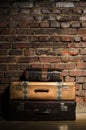 Retro bags on brick wall background