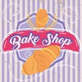 Retro bakery shop label with pair of croissants Vector