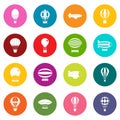 Retro balloons aircraft icons many colors set