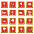 Retro balloons aircraft icons set red