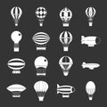 Retro balloons aircraft icons set grey