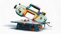 Modern Teal and Orange Benchtop Band Saw Isolated Royalty Free Stock Photo