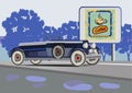 Retro banner with a cup of coffee and car Royalty Free Stock Photo