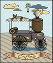 Retro banner with a cup of coffee and car Royalty Free Stock Photo