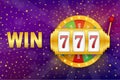Retro banner for game background design. Winner banner. Slot machine with lucky sevens jackpot. Vector stock Royalty Free Stock Photo