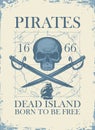 Retro banner with pirate skull and old map