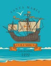 Travel banner with sailing ship and inscription