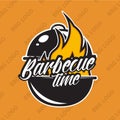 Retro barbecue logo design with fire. Vector illustration.