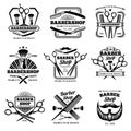 Retro barber shop vector badges. Modern haircut salon labels and hairdresser emblems