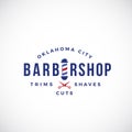 Retro Barbershop Abstract Vector Sign, Emblem or Logo Template. Vintage Typography and Barbers Pole.