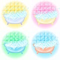 Retro Bathroom interior. soap bubbles. Bathtub with foam bubbles inside. Bath time vintage style cartoon illustration Royalty Free Stock Photo