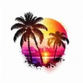 Retro beach palm tree sunset bundle watercolor