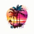 Retro beach palm tree sunset bundle watercolor