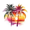 Retro beach palm tree sunset bundle watercolor