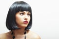 Retro Beautiful Brunette Girl.bob Haircut.red lips.beauty woman Royalty Free Stock Photo