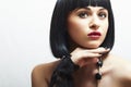 Retro Beautiful Brunette Girl. Healthy Black Hair.bob Haircut Royalty Free Stock Photo