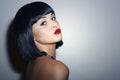 Retro Beautiful Brunette Woman.bob Haircut.red lips.beauty girl Royalty Free Stock Photo