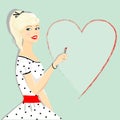 Retro beautiful girl with heart, pin-up