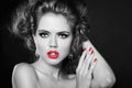 Retro beautiful woman in style with red lips Royalty Free Stock Photo