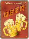 Retro beer enamel sign, vector