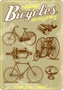 Bicycle and accessories vintage vector illustration collection in retro old poster style