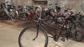 Retro bicycle, draisine. Racing velocipede. Two-seater bicycle. Tandem bike