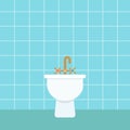 Retro bidet on blue background. Home interior concept