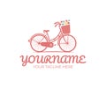 Retro bike with basket and flowers, logo design. Bicycle, cycle or velocipede, vector design