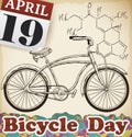 Calendar and Bike with LSD Formula for Bicycle Day Celebration, Vector Illustration Royalty Free Stock Photo