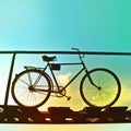 Retro bike on an old wooden bridge. Royalty Free Stock Photo