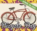 Retro Bike in Scroll over Psychedelic Background for Bicycle Day, Vector Illustration