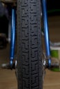 Retro bike worn out tires. Close-up front view Royalty Free Stock Photo