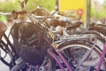 Retro bikes parked on the street in Stockholm. Toned