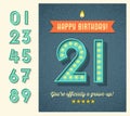 Retro birthday card with light bulb sign numbers