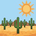 retro 8-bit cactus desert landscape Royalty Free Stock Photo
