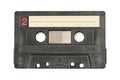 Retro black audio cassette tape isolated on white background. Royalty Free Stock Photo