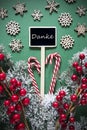 Retro Black Christmas Sign,Lights, Danke Means Thank You Royalty Free Stock Photo