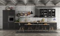 Retro black kitchen in a grunge interior Royalty Free Stock Photo
