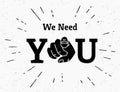 Retro black we need you hand pointing finger Royalty Free Stock Photo