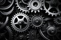 Retro black and white background of industrial cogs or gears with movement Royalty Free Stock Photo