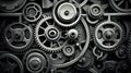 Retro black and white background of industrial cogs or gears with movement