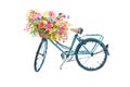 Retro blue bicycle with flowers in basket