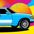 Retro Blue Classic Car in Bold Pop Art Style with Vibrant Halftone Background Royalty Free Stock Photo