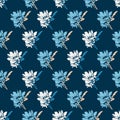 Retro Elegant Blue Daisy Flowers Garden Art Vector Graphic Seamless Pattern Royalty Free Stock Photo