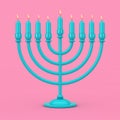 Retro Blue Hanukkah Menorah with Burning Candles Duotone. 3d Rendering
