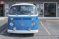 A retro blue mini bus in Dewey Beach Delaware.