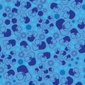 Retro Blue-Monochromatic Flowers. Seamless Repeat Patten Background