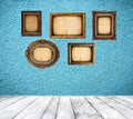 Retro blue room with empty frames Royalty Free Stock Photo